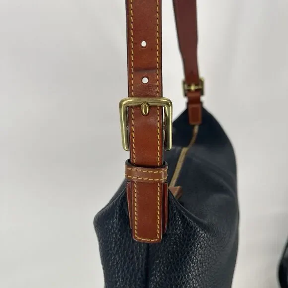 Dooney And Bourke Hobo Bag Pebbled Leather Black And Tan Shoulder Bag - Picture 13 of 16